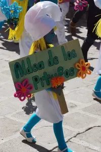 Smurf in Children's parade San Miguel de Allende