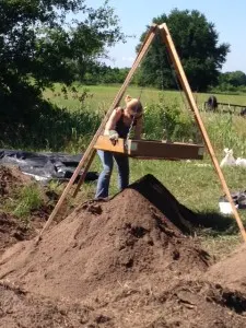 Sifting for artifacts at Spiro Mounds
