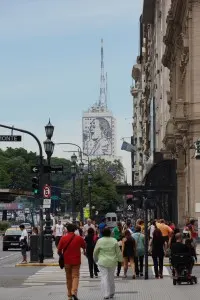 Evita's image displayed on a building in Buenos Aires.